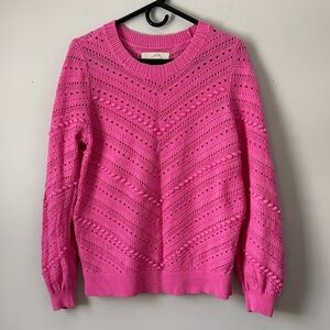 LOFT - Vibrant Pink Bobble Pointelle Crewneck Sweater - Size Medium